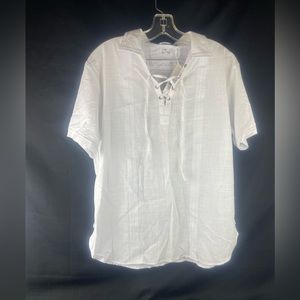 Bohio White Short  Sleeve lace-Up Top Sz M